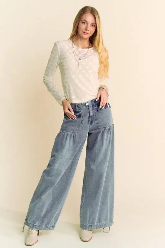 Davi & Dani Bow Mesh Round Neck Long Sleeve Top For Women - Love Salve